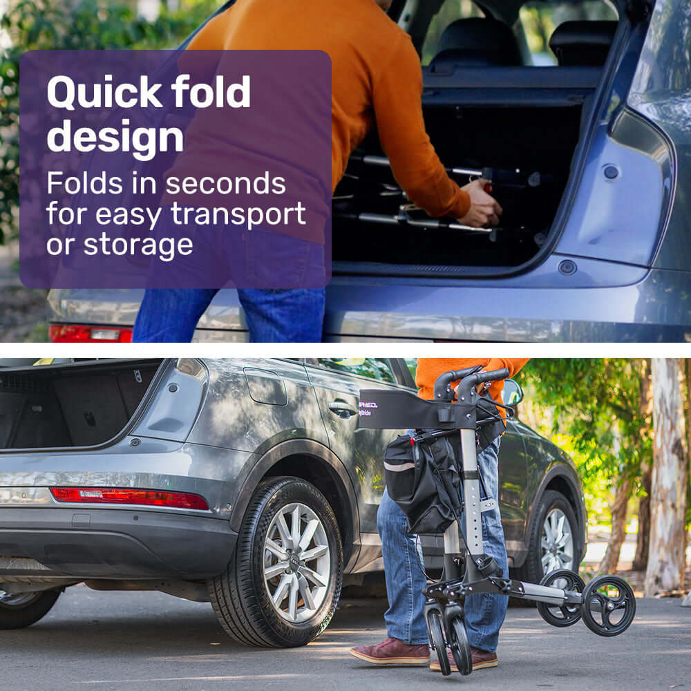 Foldable Aluminium Walking Frame Rollator with Bag and Seat-Silver