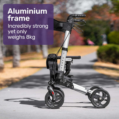 Foldable Aluminium Walking Frame Rollator with Bag and Seat-Silver