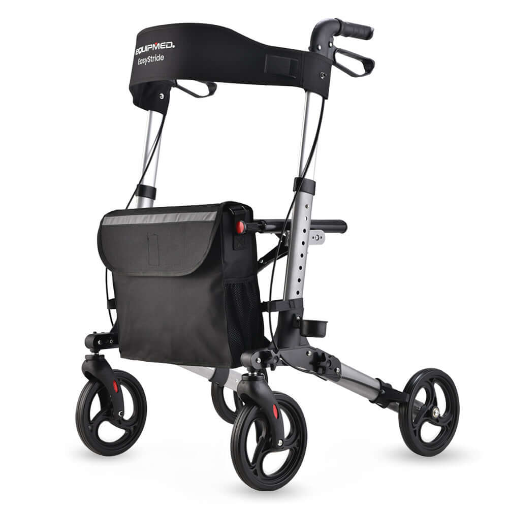 Foldable Aluminium Walking Frame Rollator with Bag and Seat-Silver