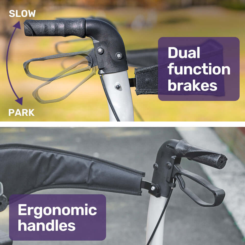 Foldable Aluminium Walking Frame Rollator with Bag and Seat-Silver