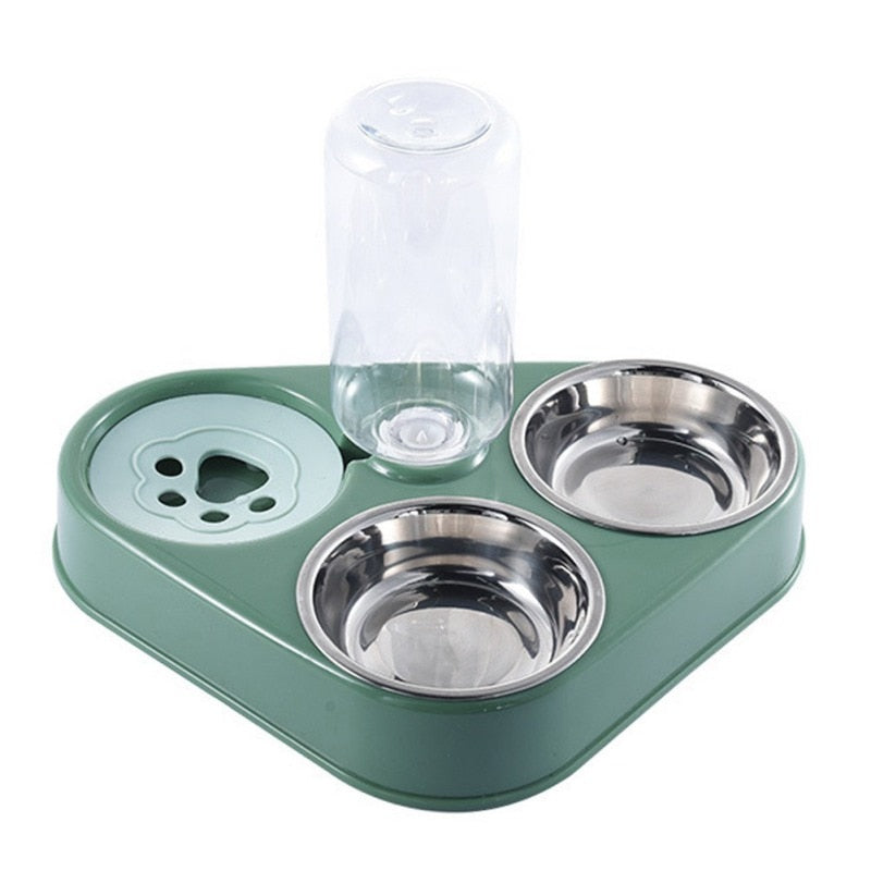 3-in-1 Pet Feeder: 500ML Water Bottle, Stainless Steel Food & Water Bowls for Dogs & Cats