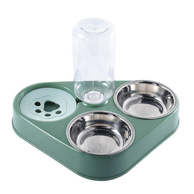 3-in-1 Pet Feeder: 500ML Water Bottle, Stainless Steel Food & Water Bowls for Dogs & Cats
