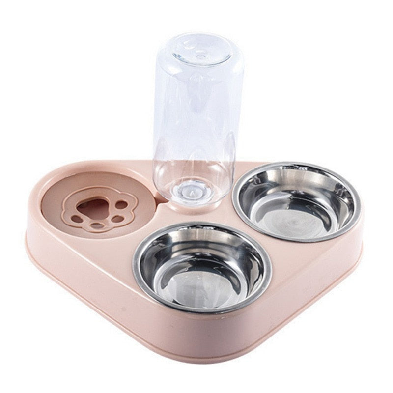 3-in-1 Pet Feeder: 500ML Water Bottle, Stainless Steel Food & Water Bowls for Dogs & Cats