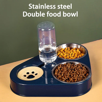 3-in-1 Pet Feeder: 500ML Water Bottle, Stainless Steel Food & Water Bowls for Dogs & Cats