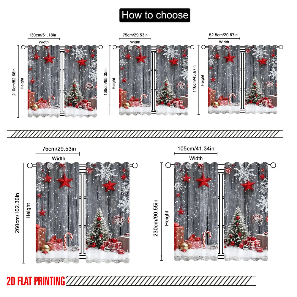 2pcs 2D flat printing Merry Christmas Popular Curtain Winter Holiday Snowflakes Durable Polyester Without Electricity Family