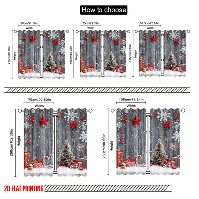 2pcs 2D flat printing Merry Christmas Popular Curtain Winter Holiday Snowflakes Durable Polyester Without Electricity Family