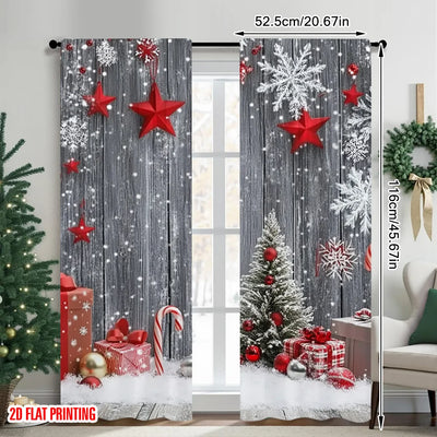 2pcs 2D flat printing Merry Christmas Popular Curtain Winter Holiday Snowflakes Durable Polyester Without Electricity Family