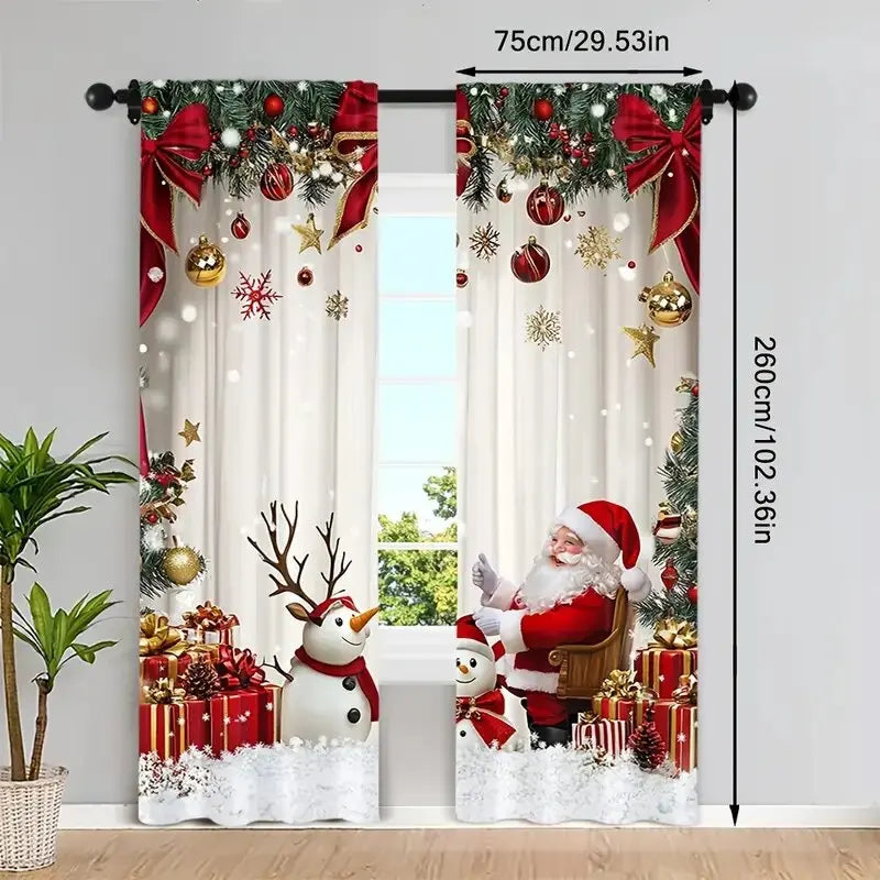 2pcs - Christmas Santa Claus Christmas print curtains, pole bag curtains, home decoration, room decoration