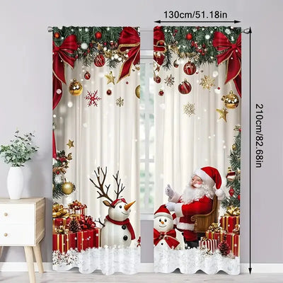 2pcs - Christmas Santa Claus Christmas print curtains, pole bag curtains, home decoration, room decoration