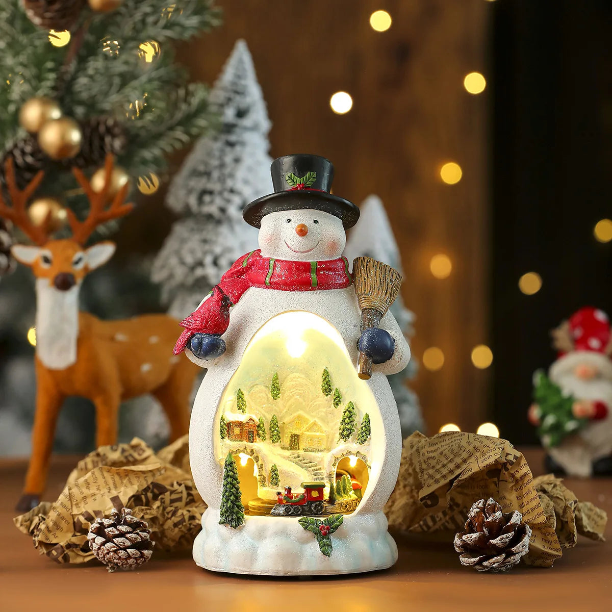 Christmas Cabin Figurine Musical Box Light Christmas Ornaments Decorations Music Box