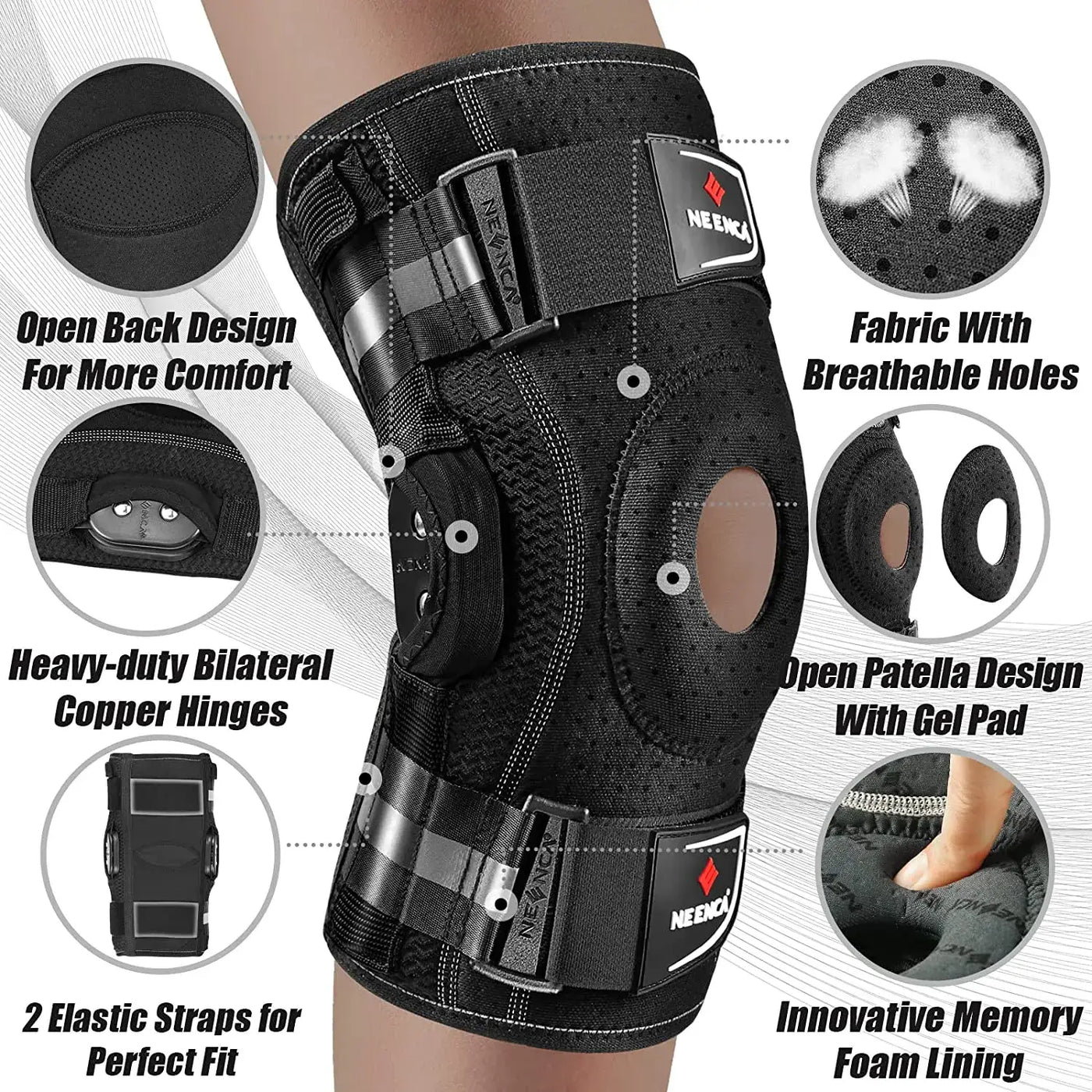 Knee Brace with Copper Side Stabilizers XL Medical Knee Support Black