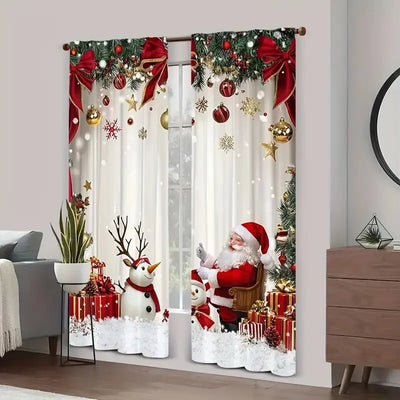 2pcs - Christmas Santa Claus Christmas print curtains, pole bag curtains, home decoration, room decoration