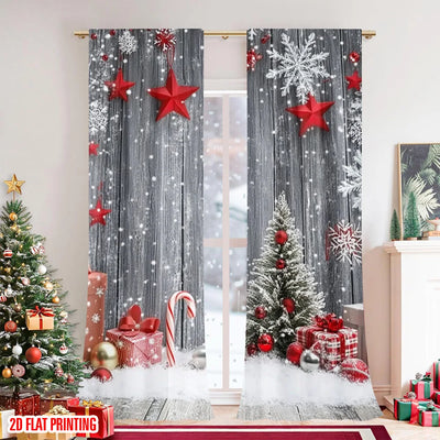 2pcs 2D flat printing Merry Christmas Popular Curtain Winter Holiday Snowflakes Durable Polyester Without Electricity Family