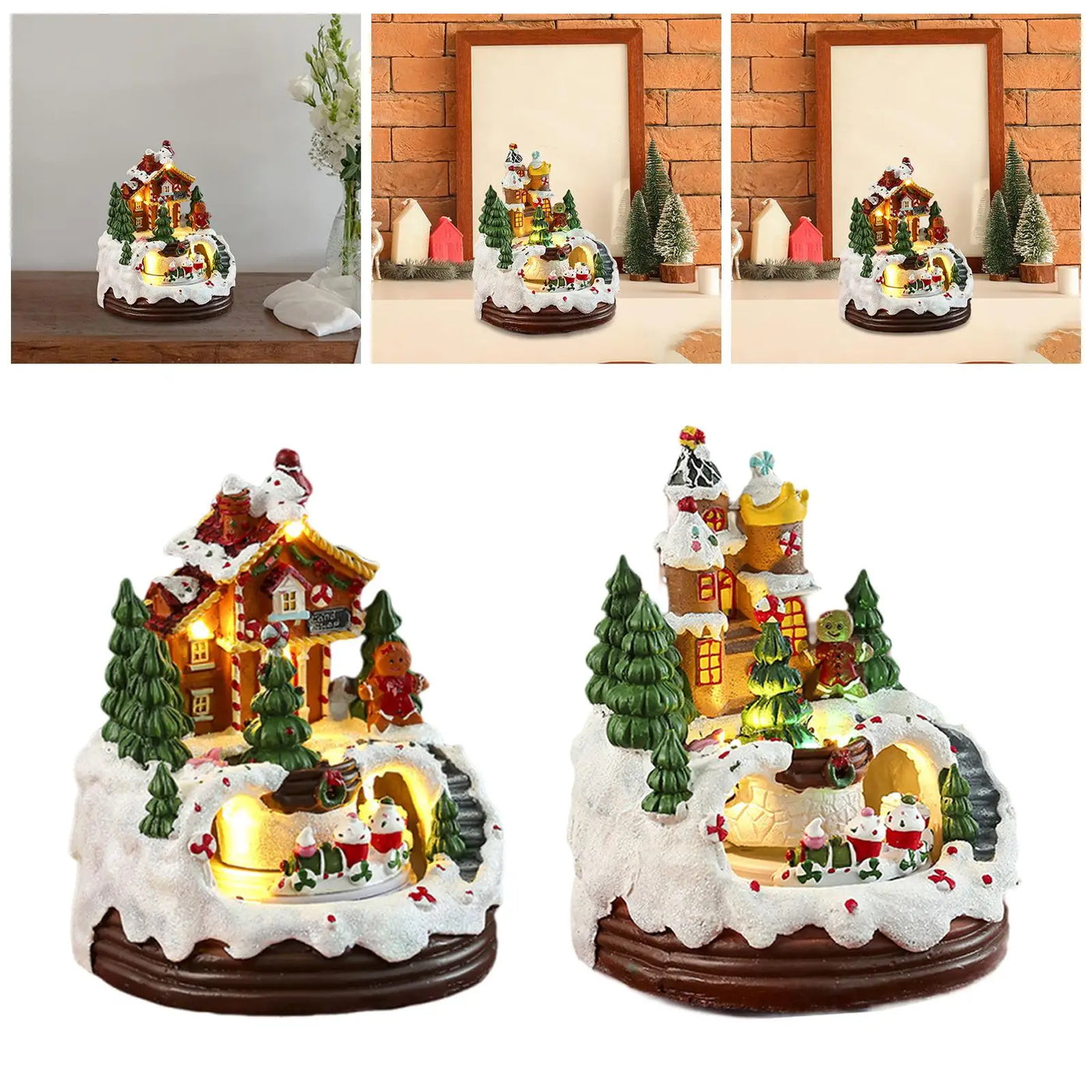 Christmas House Music Box Toy with Rotating Train Xmas Gifts Tabletop Ornament for Bedroom Holiday New Year Bookshelf Indoor