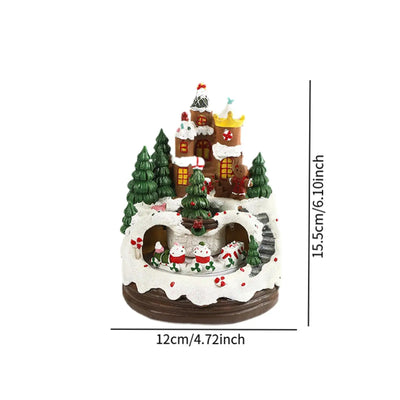Christmas House Music Box Toy with Rotating Train Xmas Gifts Tabletop Ornament for Bedroom Holiday New Year Bookshelf Indoor