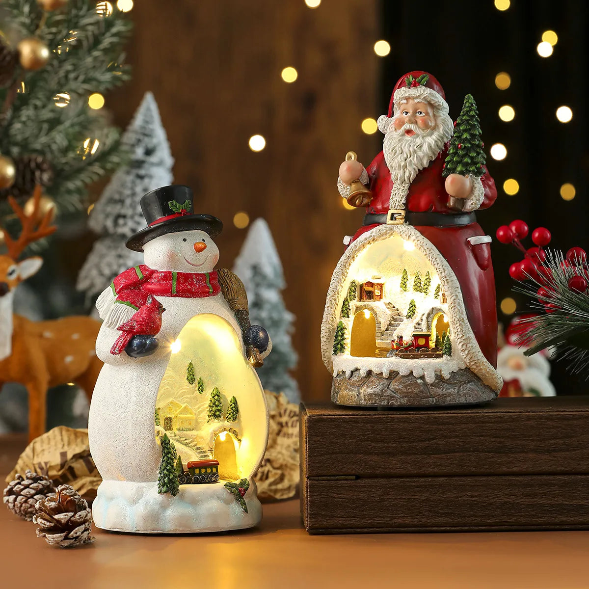 Christmas Cabin Figurine Musical Box Light Christmas Ornaments Decorations Music Box